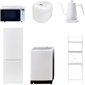 【家電セット】6点セット (8kg洗濯機 173L冷蔵庫 オーブンレンジ 炊飯器 温調ケトル 家電収納ラック) YAMAZEN(山善)