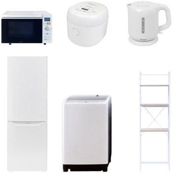 【家電セット】6点セット (8kg洗濯機 173L冷蔵庫 オーブンレンジ 炊飯器 電気ケトル 家電収納ラック) YAMAZEN(山善)