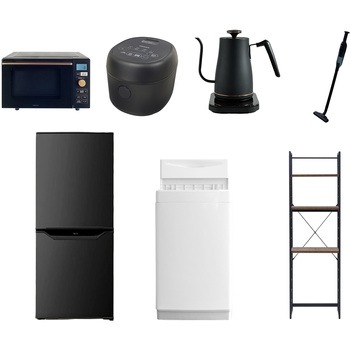 【家電セット】7点セット (6kg洗濯機 106L冷蔵庫 オーブンレンジ 炊飯器 温調ケトル 軽量クリーナー 家電収納ラック) YAMAZEN(山善)