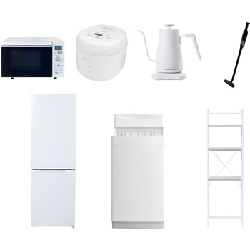 【家電セット】7点セット (6kg洗濯機 157L冷蔵庫 オーブンレンジ 炊飯器 温調ケトル 軽量クリーナー 家電収納ラック) YAMAZEN(山善)