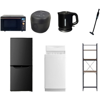 【家電セット】7点セット (6kg洗濯機 106L冷蔵庫 オーブンレンジ 炊飯器 電気ケトル 軽量クリーナー 家電収納ラック) YAMAZEN(山善)