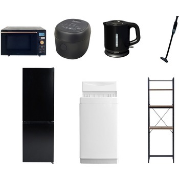 【家電セット】7点セット (6kg洗濯機 157L冷蔵庫 オーブンレンジ 炊飯器 電気ケトル 軽量クリーナー 家電収納ラック) YAMAZEN(山善)