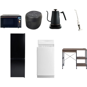 【家電セット】7点セット (6kg洗濯機 157L冷蔵庫 オーブンレンジ 炊飯器 温調ケトル スティッククリーナー レンジラック) YAMAZEN(山善)