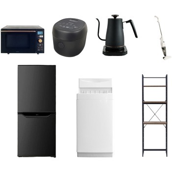 【家電セット】7点セット (6kg洗濯機 106L冷蔵庫 オーブンレンジ 炊飯器 温調ケトル スティッククリーナー 家電収納ラック) YAMAZEN(山善)