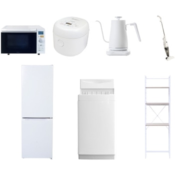 【家電セット】7点セット (6kg洗濯機 157L冷蔵庫 オーブンレンジ 炊飯器 温調ケトル スティッククリーナー 家電収納ラック) YAMAZEN(山善)