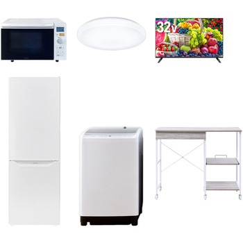 【家電セット】6点セット (8kg洗濯機 173L冷蔵庫 オーブンレンジ シーリングライト 32型液晶テレビ レンジラック) YAMAZEN(山善)