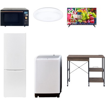 【家電セット】6点セット (8kg洗濯機 173L冷蔵庫 オーブンレンジ シーリングライト 32型液晶テレビ レンジラック) YAMAZEN(山善)