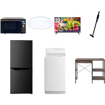 【家電セット】7点セット (6kg洗濯機 106L冷蔵庫 オーブンレンジ シーリングライト 32型液晶テレビ 軽量クリーナー レンジラック) YAMAZEN(山善)