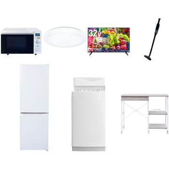 【家電セット】7点セット (6kg洗濯機 157L冷蔵庫 オーブンレンジ シーリングライト 32型液晶テレビ 軽量クリーナー レンジラック) YAMAZEN(山善)