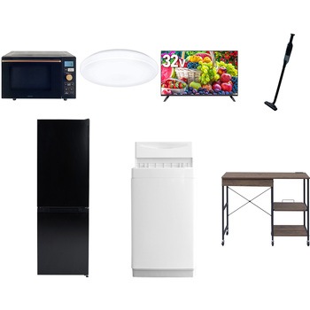 【家電セット】7点セット (6kg洗濯機 157L冷蔵庫 オーブンレンジ シーリングライト 32型液晶テレビ 軽量クリーナー レンジラック) YAMAZEN(山善)