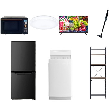 【家電セット】7点セット (6kg洗濯機 106L冷蔵庫 オーブンレンジ シーリングライト 32型液晶テレビ 軽量クリーナー 家電収納ラック) YAMAZEN(山善)