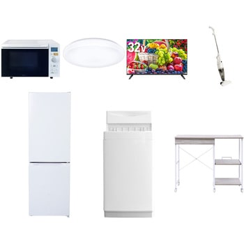 【家電セット】7点セット (6kg洗濯機 157L冷蔵庫 オーブンレンジ シーリングライト 32型液晶テレビ スティッククリーナー レンジラック) YAMAZEN(山善)