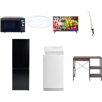 【家電セット】7点セット (6kg洗濯機 157L冷蔵庫 オーブンレンジ シーリングライト 32型液晶テレビ スティッククリーナー レンジラック) YAMAZEN(山善)