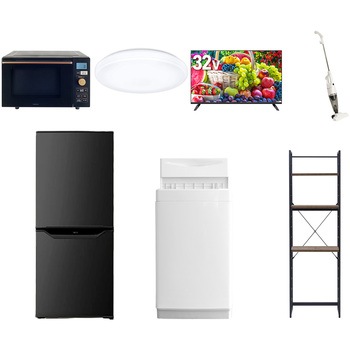 【家電セット】7点セット (6kg洗濯機 106L冷蔵庫 オーブンレンジ シーリングライト 32型液晶テレビ スティッククリーナー 家電収納ラック) YAMAZEN(山善)