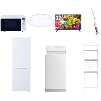 【家電セット】7点セット (6kg洗濯機 157L冷蔵庫 オーブンレンジ シーリングライト 32型液晶テレビ スティッククリーナー 家電収納ラック) YAMAZEN(山善)