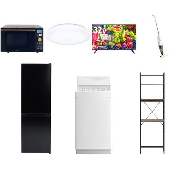 【家電セット】7点セット (6kg洗濯機 157L冷蔵庫 オーブンレンジ シーリングライト 32型液晶テレビ スティッククリーナー 家電収納ラック) YAMAZEN(山善)