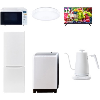 【家電セット】6点セット (8kg洗濯機 173L冷蔵庫 オーブンレンジ シーリングライト 32型液晶テレビ 温調ケトル) - YAMAZEN(山善)