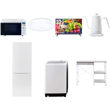 【家電セット】7点セット (8kg洗濯機 173L冷蔵庫 オーブンレンジ シーリングライト 32型液晶テレビ 温調ケトル レンジラック) - YAMAZEN(山善)