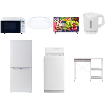 【家電セット】7点セット (6kg洗濯機 106L冷蔵庫 オーブンレンジ シーリングライト 32型液晶テレビ 電気ケトル レンジラック) YAMAZEN(山善)