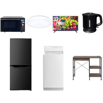【家電セット】7点セット (6kg洗濯機 106L冷蔵庫 オーブンレンジ シーリングライト 32型液晶テレビ 電気ケトル レンジラック) YAMAZEN(山善)