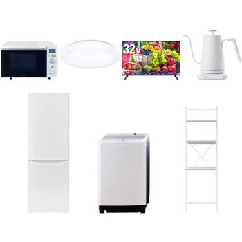 【家電セット】7点セット (8kg洗濯機 173L冷蔵庫 オーブンレンジ シーリングライト 32型液晶テレビ 温調ケトル 家電収納ラック) YAMAZEN(山善)