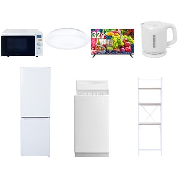 【家電セット】7点セット (6kg洗濯機 157L冷蔵庫 オーブンレンジ シーリングライト 32型液晶テレビ 電気ケトル 家電収納ラック) YAMAZEN(山善)