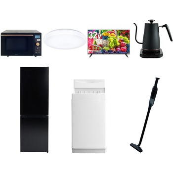【家電セット】7点セット (6kg洗濯機 157L冷蔵庫 オーブンレンジ シーリングライト 32型液晶テレビ 温調ケトル 軽量クリーナー) YAMAZEN(山善)