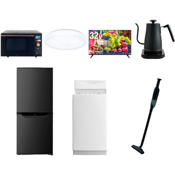 【家電セット】7点セット (6kg洗濯機 106L冷蔵庫 オーブンレンジ シーリングライト 32型液晶テレビ 温調ケトル 軽量クリーナー) YAMAZEN(山善)