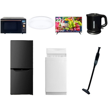 【家電セット】7点セット (6kg洗濯機 106L冷蔵庫 オーブンレンジ シーリングライト 32型液晶テレビ 電気ケトル 軽量クリーナー) YAMAZEN(山善)