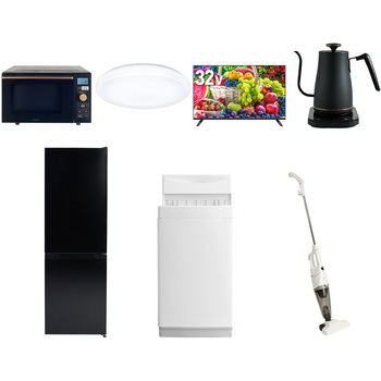【家電セット】7点セット (6kg洗濯機 157L冷蔵庫 オーブンレンジ シーリングライト 32型液晶テレビ 温調ケトル スティッククリーナー) YAMAZEN(山善)