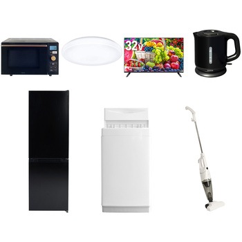【家電セット】7点セット (6kg洗濯機 157L冷蔵庫 オーブンレンジ シーリングライト 32型液晶テレビ 電気ケトル スティッククリーナー) YAMAZEN(山善)