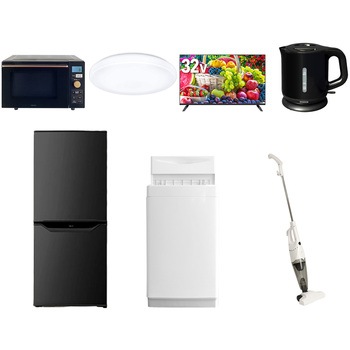 【家電セット】7点セット (6kg洗濯機 106L冷蔵庫 オーブンレンジ シーリングライト 32型液晶テレビ 電気ケトル スティッククリーナー) YAMAZEN(山善)