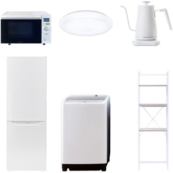 【家電セット】6点セット (8kg洗濯機 173L冷蔵庫 オーブンレンジ シーリングライト 温調ケトル 家電収納ラック) YAMAZEN(山善)
