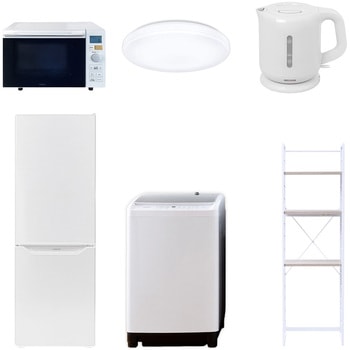 【家電セット】6点セット (8kg洗濯機 173L冷蔵庫 オーブンレンジ シーリングライト 電気ケトル 家電収納ラック) YAMAZEN(山善)