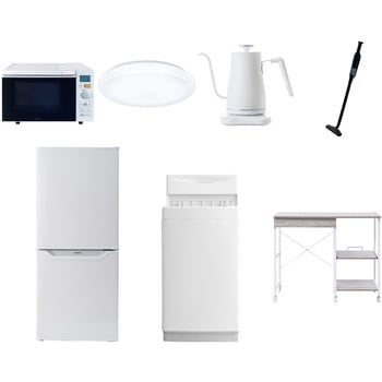 【家電セット】7点セット (6kg洗濯機 106L冷蔵庫 オーブンレンジ シーリングライト 温調ケトル 軽量クリーナー レンジラック) YAMAZEN(山善)