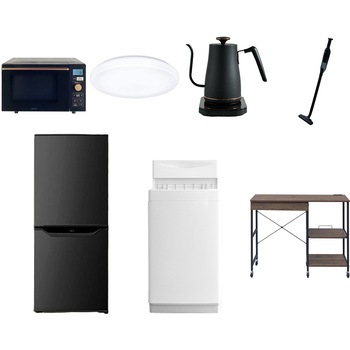 【家電セット】7点セット (6kg洗濯機 106L冷蔵庫 オーブンレンジ シーリングライト 温調ケトル 軽量クリーナー レンジラック) YAMAZEN(山善)