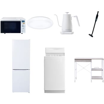 【家電セット】7点セット (6kg洗濯機 157L冷蔵庫 オーブンレンジ シーリングライト 温調ケトル 軽量クリーナー レンジラック) YAMAZEN(山善)