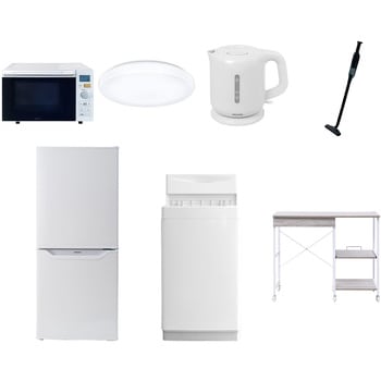 【家電セット】7点セット (6kg洗濯機 106L冷蔵庫 オーブンレンジ シーリングライト 電気ケトル 軽量クリーナー レンジラック) YAMAZEN(山善)