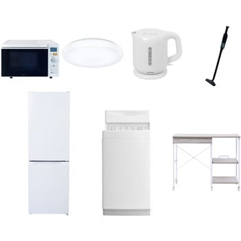 【家電セット】7点セット (6kg洗濯機 157L冷蔵庫 オーブンレンジ シーリングライト 電気ケトル 軽量クリーナー レンジラック) YAMAZEN(山善)
