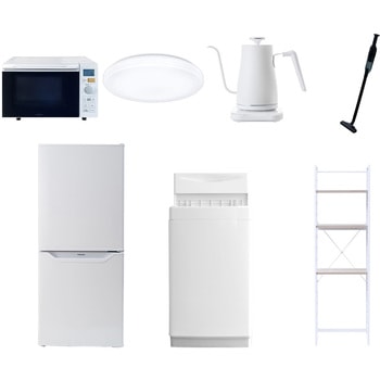 【家電セット】7点セット (6kg洗濯機 106L冷蔵庫 オーブンレンジ シーリングライト 温調ケトル 軽量クリーナー 家電収納ラック) YAMAZEN(山善)