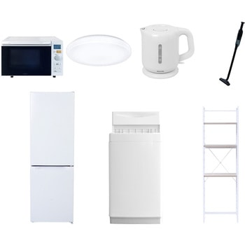 【家電セット】7点セット (6kg洗濯機 157L冷蔵庫 オーブンレンジ シーリングライト 電気ケトル 軽量クリーナー 家電収納ラック) YAMAZEN(山善)