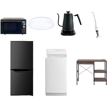 【家電セット】7点セット (6kg洗濯機 106L冷蔵庫 オーブンレンジ シーリングライト 温調ケトル スティッククリーナー レンジラック) YAMAZEN(山善)