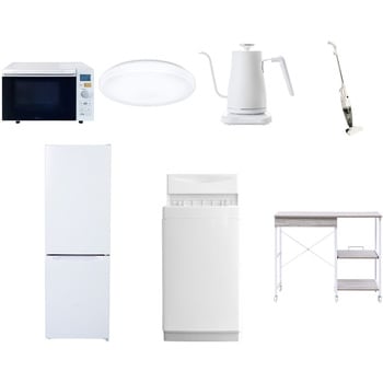 【家電セット】7点セット (6kg洗濯機 157L冷蔵庫 オーブンレンジ シーリングライト 温調ケトル スティッククリーナー レンジラック) YAMAZEN(山善)