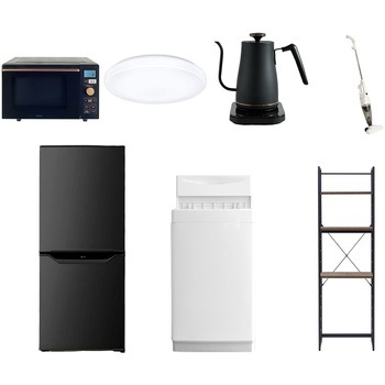 【家電セット】7点セット (6kg洗濯機 106L冷蔵庫 オーブンレンジ シーリングライト 温調ケトル スティッククリーナー 家電収納ラック) YAMAZEN(山善)