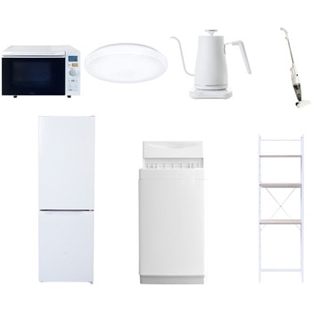 【家電セット】7点セット (6kg洗濯機 157L冷蔵庫 オーブンレンジ シーリングライト 温調ケトル スティッククリーナー 家電収納ラック) YAMAZEN(山善)