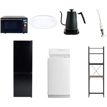 【家電セット】7点セット (6kg洗濯機 157L冷蔵庫 オーブンレンジ シーリングライト 温調ケトル スティッククリーナー 家電収納ラック) YAMAZEN(山善)
