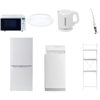 【家電セット】7点セット (6kg洗濯機 106L冷蔵庫 オーブンレンジ シーリングライト 電気ケトル スティッククリーナー 家電収納ラック) YAMAZEN(山善)
