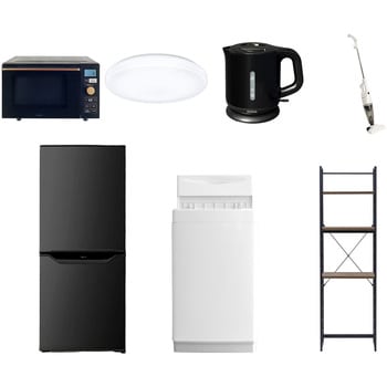 【家電セット】7点セット (6kg洗濯機 106L冷蔵庫 オーブンレンジ シーリングライト 電気ケトル スティッククリーナー 家電収納ラック) YAMAZEN(山善)