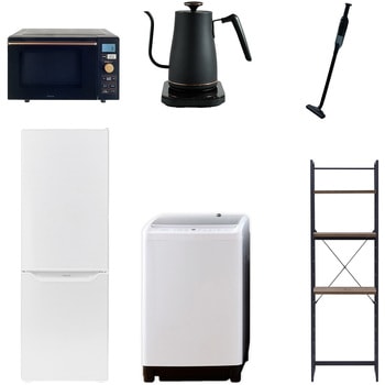 【家電セット】6点セット (8kg洗濯機 173L冷蔵庫 オーブンレンジ 温調ケトル 軽量クリーナー 家電収納ラック) YAMAZEN(山善)