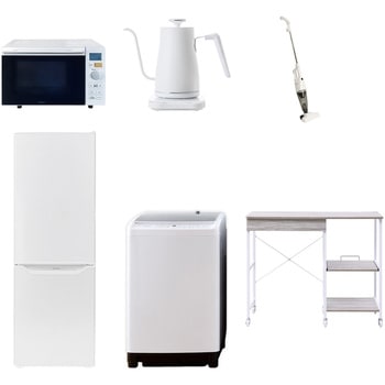 【家電セット】6点セット (8kg洗濯機 173L冷蔵庫 オーブンレンジ 温調ケトル スティッククリーナー レンジラック) - YAMAZEN(山善)